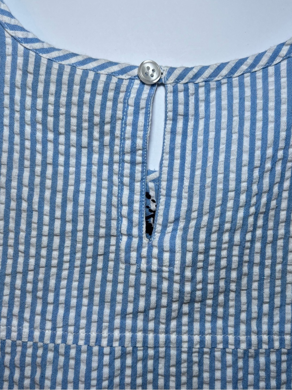 Madison Mathews Catherine Mini Dress Blue Seersucker with Navy Embroidery size S - Picture 7 of 8